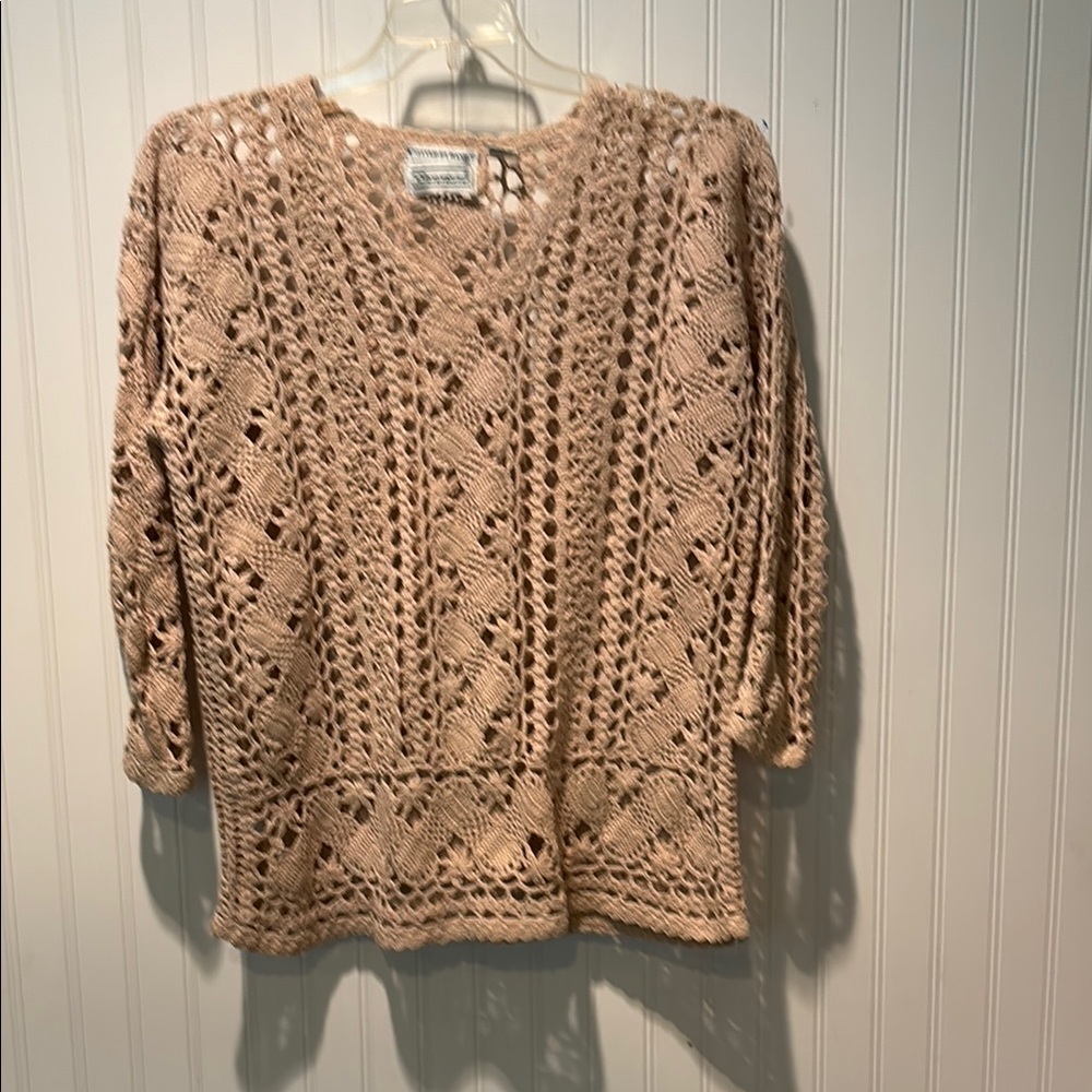 Shenanigans Knitted by Hand V Neck 3/4 Sleeve Sweater Size M